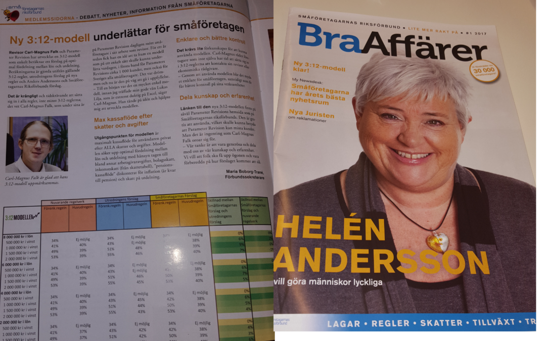 Tidningen Bra Affärer skriver om 3:12 modellen